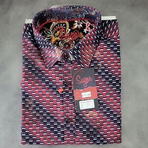 Sugar Men's Vibrant Red and Black Geometric Shirt